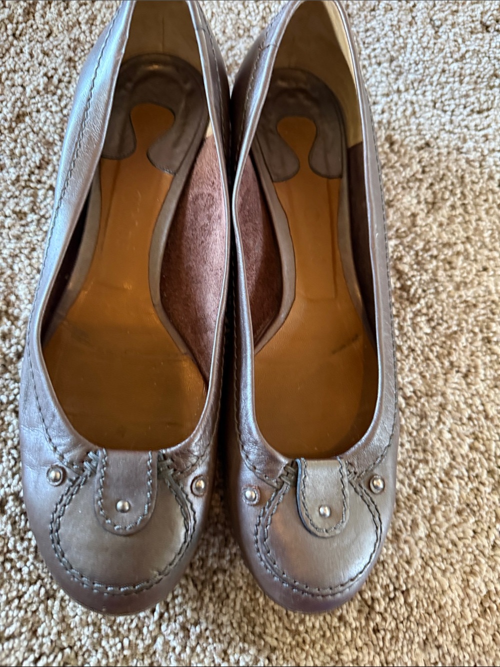 Chloe Brown Leather Studded Ballet Flats